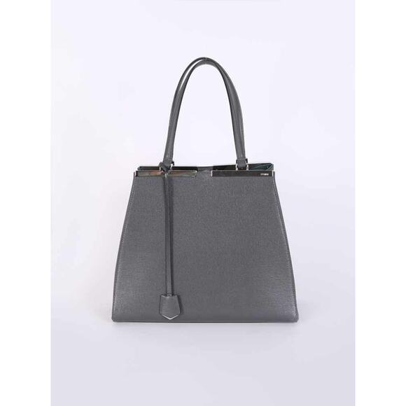 Fendi 2Jours Gray Textured Leather Double Shoulder Top Handle Handbag - Picture 1 of 12